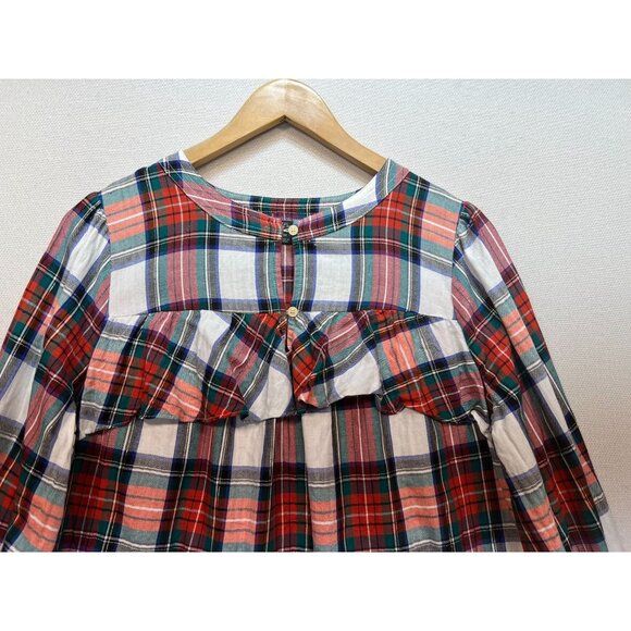 J. Crew Women Snowy Stewart Tartan Boxy Top Ruffle Trim Size M Multi Long Sleeve - Picture 5 of 12